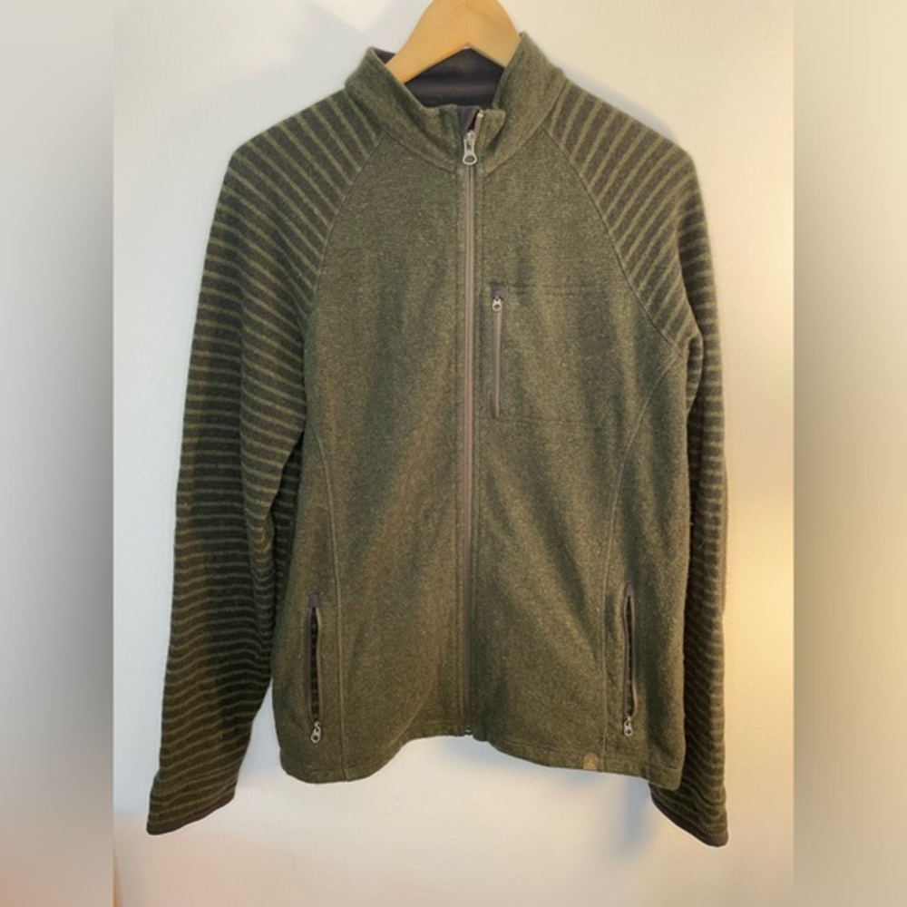 Prana Mens Medium‎ Wool Blend Green Full Zip Sweater/Jacket
